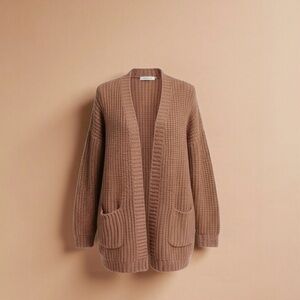 P & Rose Chunky Knit Cardigan | Brown Rose Cozy Open Front Sweater w/ Pockets